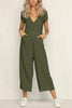 Button Pocket V Neck Jumpsuit