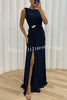 Pretty Special Pleated Embellished Slit Evening Maxi Dress