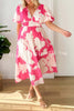 V Neck Multi Print Stretch Waist Hidden Zip Maxi Dress