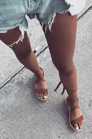 Lace Up Straw Wedges Sandals