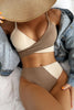 Color Block Thick Pit Strip Cross Strap High Waist Bikini