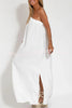 Rustic Linen Blend One Shoulder Lace Up Slit Maxi Dress