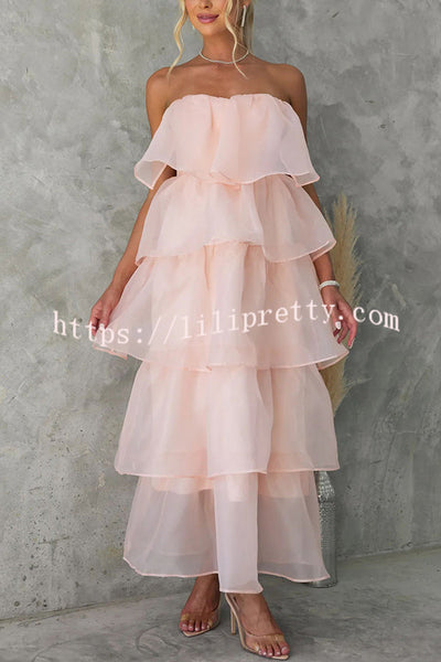My Darling Dear Chiffon Off Shoulder Back Elastic Tiered Maxi Dress