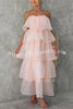 My Darling Dear Chiffon Off Shoulder Back Elastic Tiered Maxi Dress