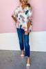 Print Cuffed Sleeves Peplum Blouse