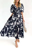 V Neck Multi Print Stretch Waist Hidden Zip Maxi Dress