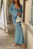 V Neck Button Down Knitted Cutout Long Sleeved Cover Up