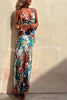 Rainforest Paradise Tropical Print Cutout Back Crossover Stretch Maxi Dress
