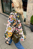 Vintage Flower Print Button Up Quilted Sherpa Jacket