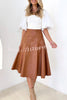 The Karina Faux Leather High Waist Swing Midi  Skirt