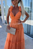 Beautiful Miracle Tulle Floral Ruffle Detail Cutout Waist Back Ttie-up Maxi Dress