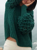 Stylish Round-Neck Bishop Sleeve  Crochet Jacquard Sweater Tops