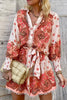 Gorgeous Spring Palace Print Button Smocked Sleeve Belt Mini Dress