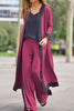 Contrasting Color Sleeveless Vest Long Sleeve Cardigan Jacket Long Pants Three Piece Set