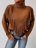 Stylish Long Sleeves Tasseled Split-Joint High-Neck Sweater Tops