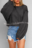 Lantern Sleeve Solid Color Round Neck Raw Edge Hoodie