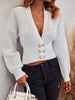 Leisure Buttoned Plunging Crochet Drop Shoulder Sweater Tops
