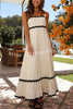 Bayside Beauty Wave Trim Patchwork Back Smocked Suspender Maxi Dress