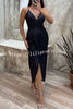 Party Seeker Sequin Pocketed Drape Slit Midi Dress