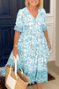 V Neck Floral Print Elastic Waist Maxi Dress