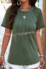 Round Neck Pleated Cutout Short Sleeved Top