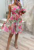 Vivid Visions Floral Print Pleated One Shoulder Sleeve Swing Mini Dress