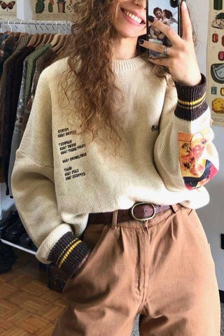 Van Gogh Print O Neck Sweter