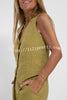 Eddie Linen Blend Button Vest and Elastic Waist Pocketed Wide Leg Pants Set
