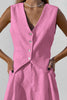 V Neck Sleeveless Single Breasted Top Side Pocket Shorts Set