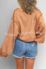 Lantern Sleeve Solid Color Round Neck Raw Edge Hoodie