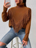 Stylish Long Sleeves Tasseled Split-Joint High-Neck Sweater Tops