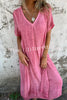 Bayside Bliss Linen Blend Short Sleeve Pleated Loose Midi Dress