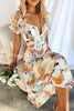 Choose You Satin Floral Print Puff Sleeve Midi Dress