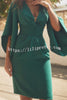 Twas The Night Ruched Waist Bell Sleeve Formal Midi Dress