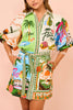 Lilipretty Summer Sophistication Linen Blend Unique Print Belted Pocket Shirt Mini Dress