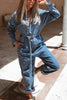 Button Pockets Long Sleeve Denim Jumpsuits