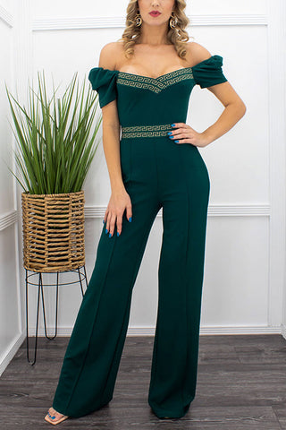 Puff Sleeve Off The Shoulder Solid Jumpsuit