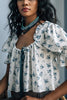 Bow Tie Low Back Puff Sleeve Blouse