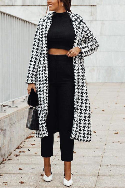 Houndstooth Lapel Woolen Coat