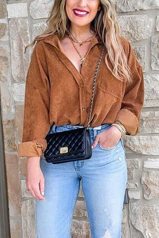 Pockets Button Corduroy Shacket