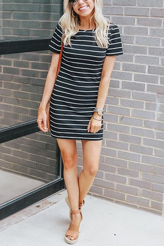 Stripe O Neck Short Sleeve Mini Dress