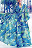 Leaf Print Belted Wrap Long Sleeve Maxi Dress