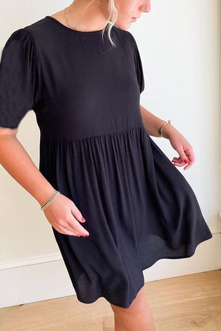 Solid O Neck Short Sleeve Dress