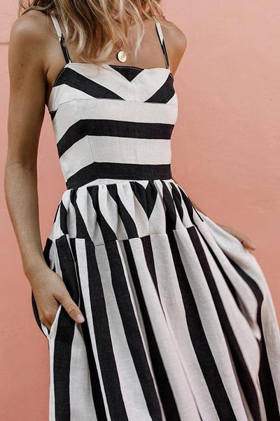 Stripe Pockets Slip Maxi Dress