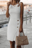 Solid Button Sleeveless Dress