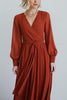 Button Puff Sleeve Belted Maxi Dress