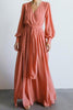 Button Puff Sleeve Belted Maxi Dress