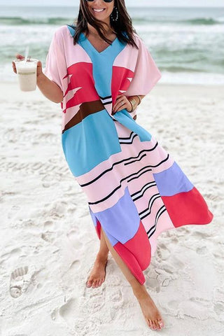 Color Block Bat Beach Maxi Dress