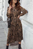Print Button Bleted Long Sleeve Shirt Dress
