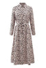 Print Button Bleted Long Sleeve Shirt Dress